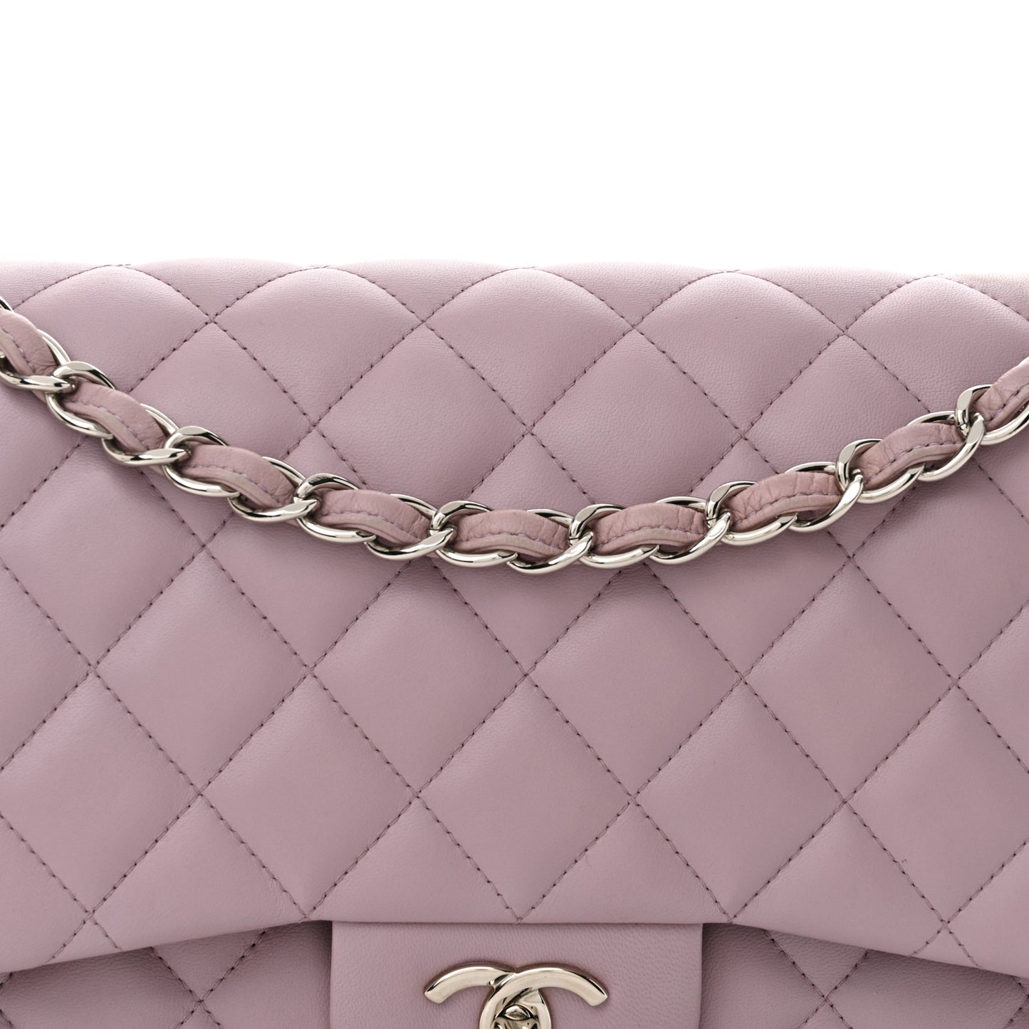 Lambskin Quilted Jumbo Double Flap Light Purple