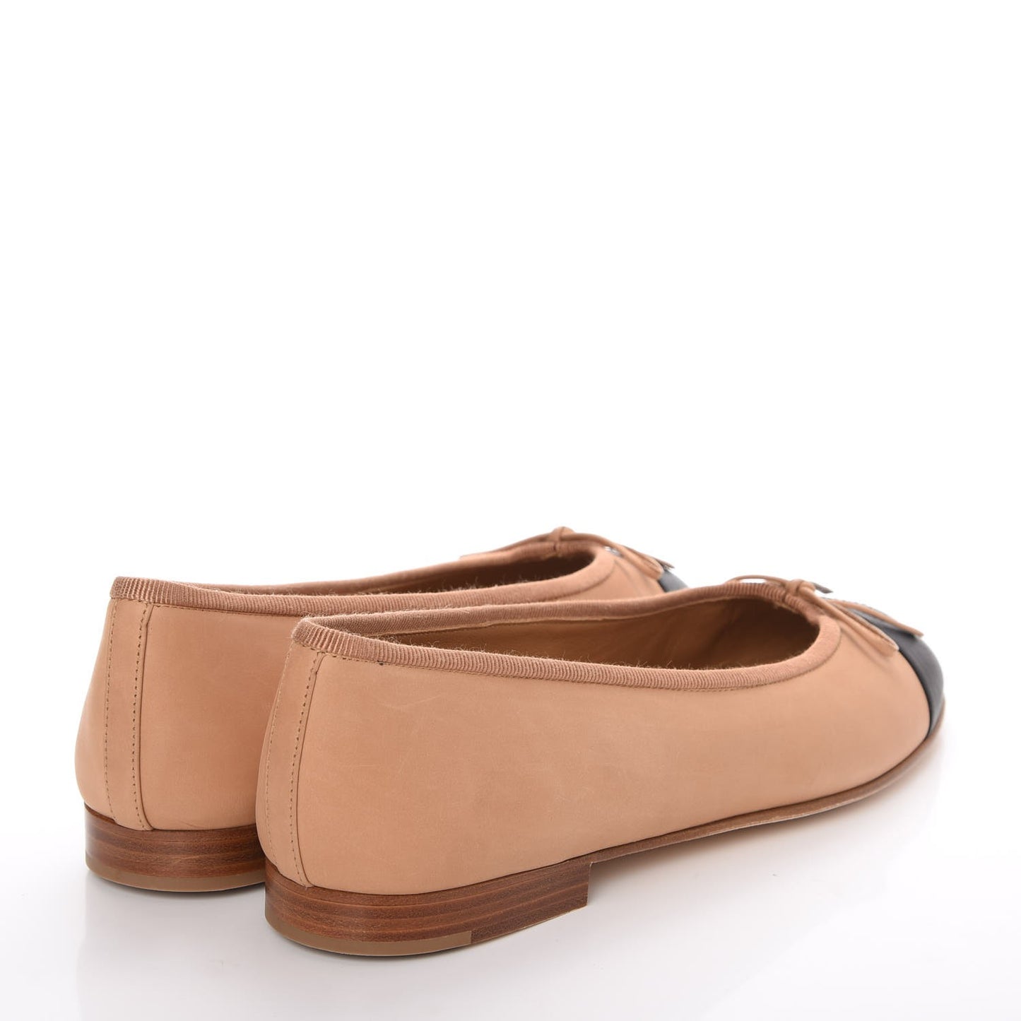 Lambskin Cap Toe Ballerina Flats 38.5 Beige Black