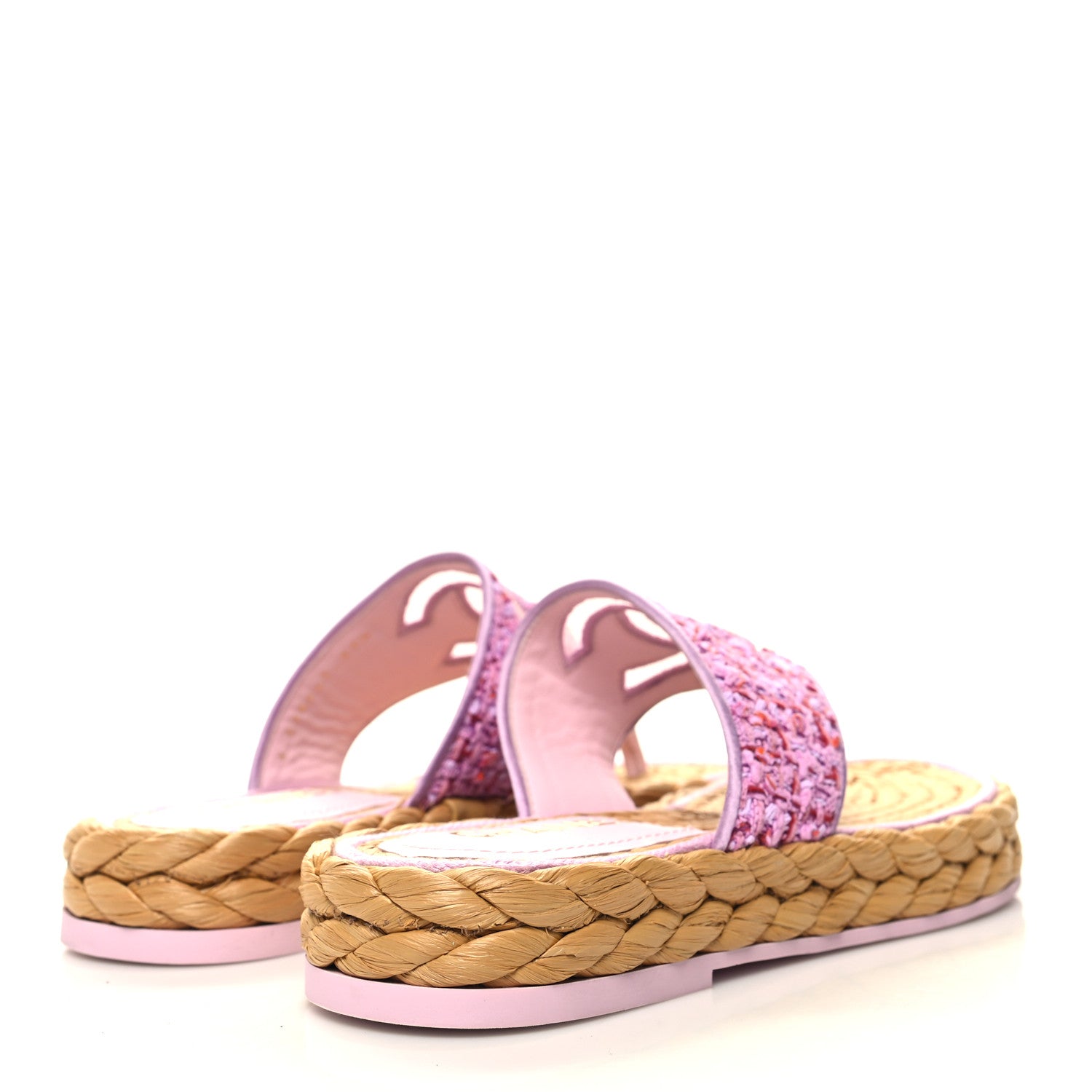 Chanel Tweed Mesh Satin CC Thong Sandals 37.5 Light Purple Pink Red 4 of 8