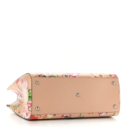 Gucci Shangai Calfskin Blooms Print Medium Bamboo Shopper Tote Pink Apricot Multicolor 4 of 12