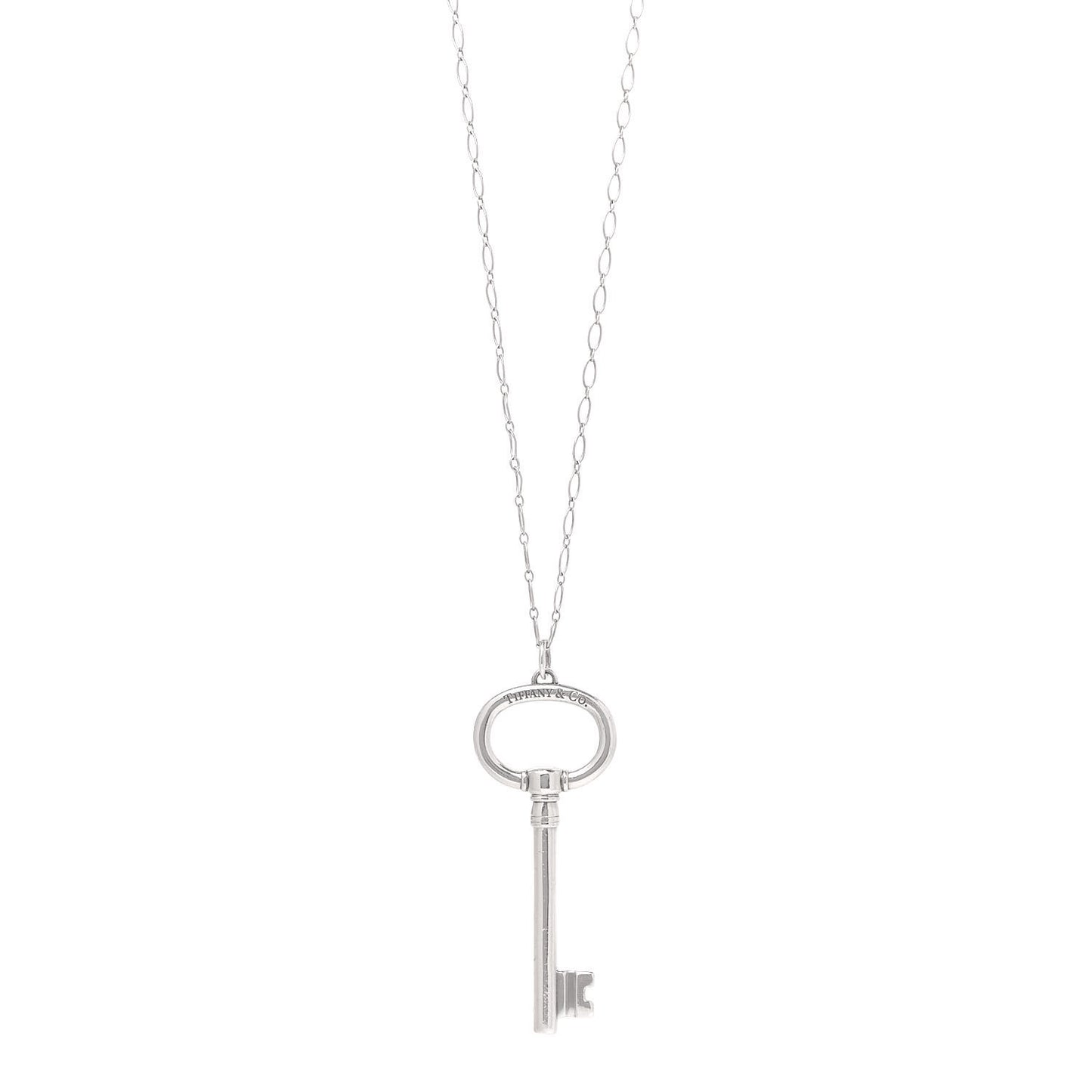 Sterling Silver Oval Key Pendant Link Necklace