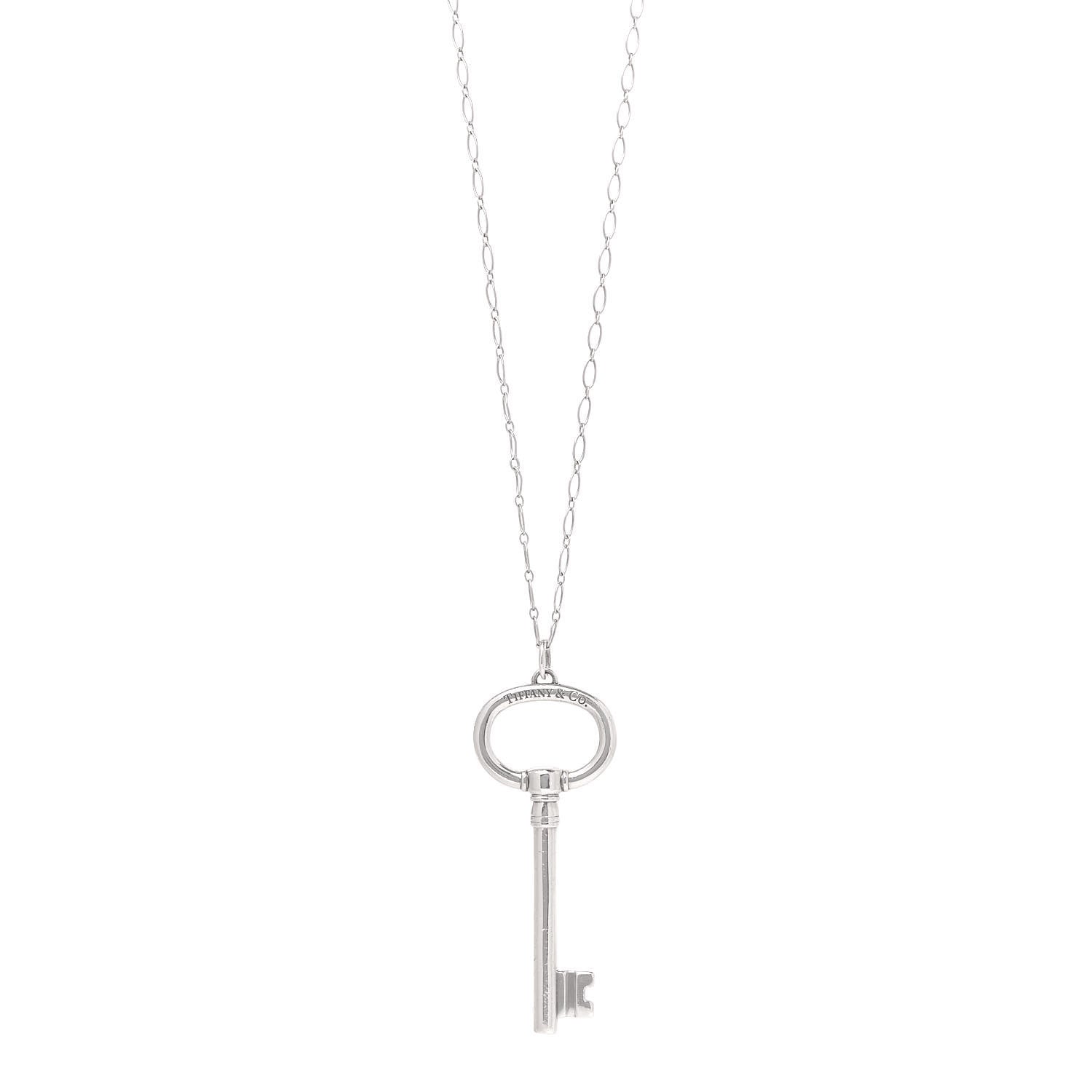 Tiffany Sterling Silver Oval Key Pendant Link Necklace 1 of 6