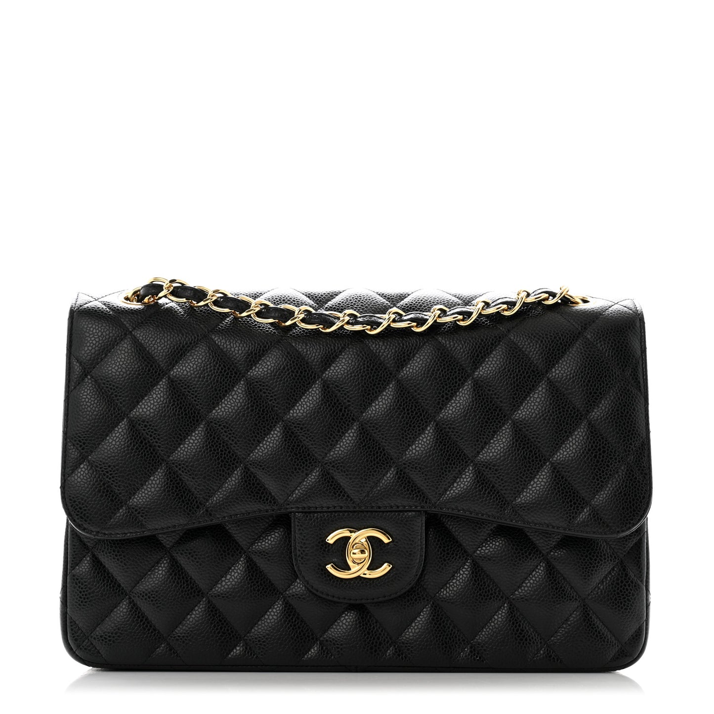 Caviar Quilted Jumbo Double Flap Black