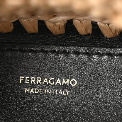 Salvatore Ferragamo Raffia Effect Calfskin XS Hug Bag Natural Black 6 of 10