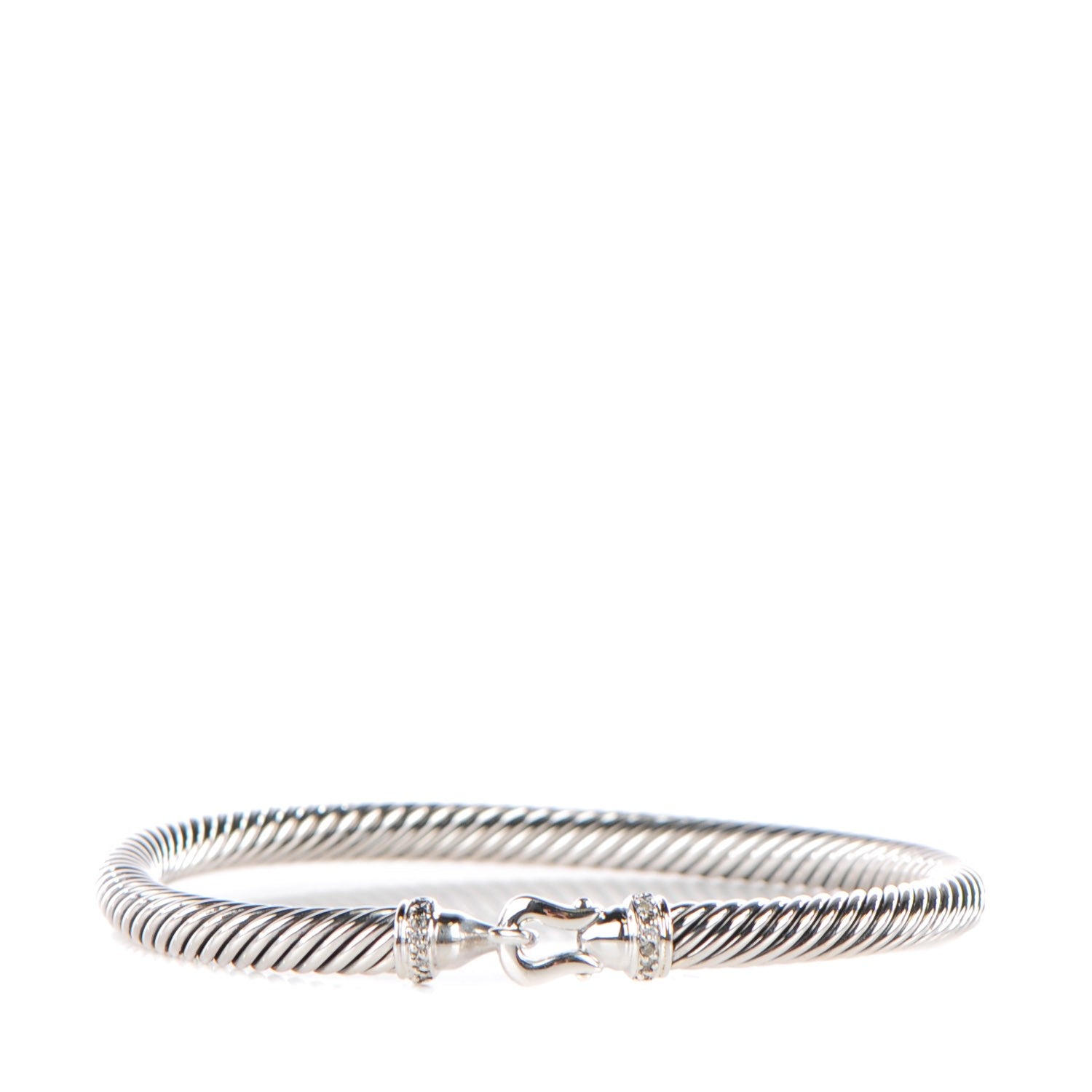 David Yurman Sterling Silver Diamond 5mm Cable Buckle Bracelet 1 of 6