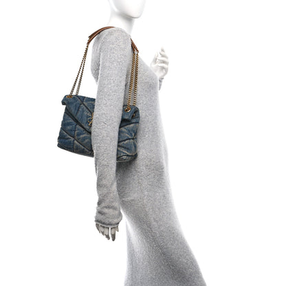 Saint Laurent Denim Quilted Small Loulou Puffer Monogram Chain Satchel Blue Cinnamon 2 of 10
