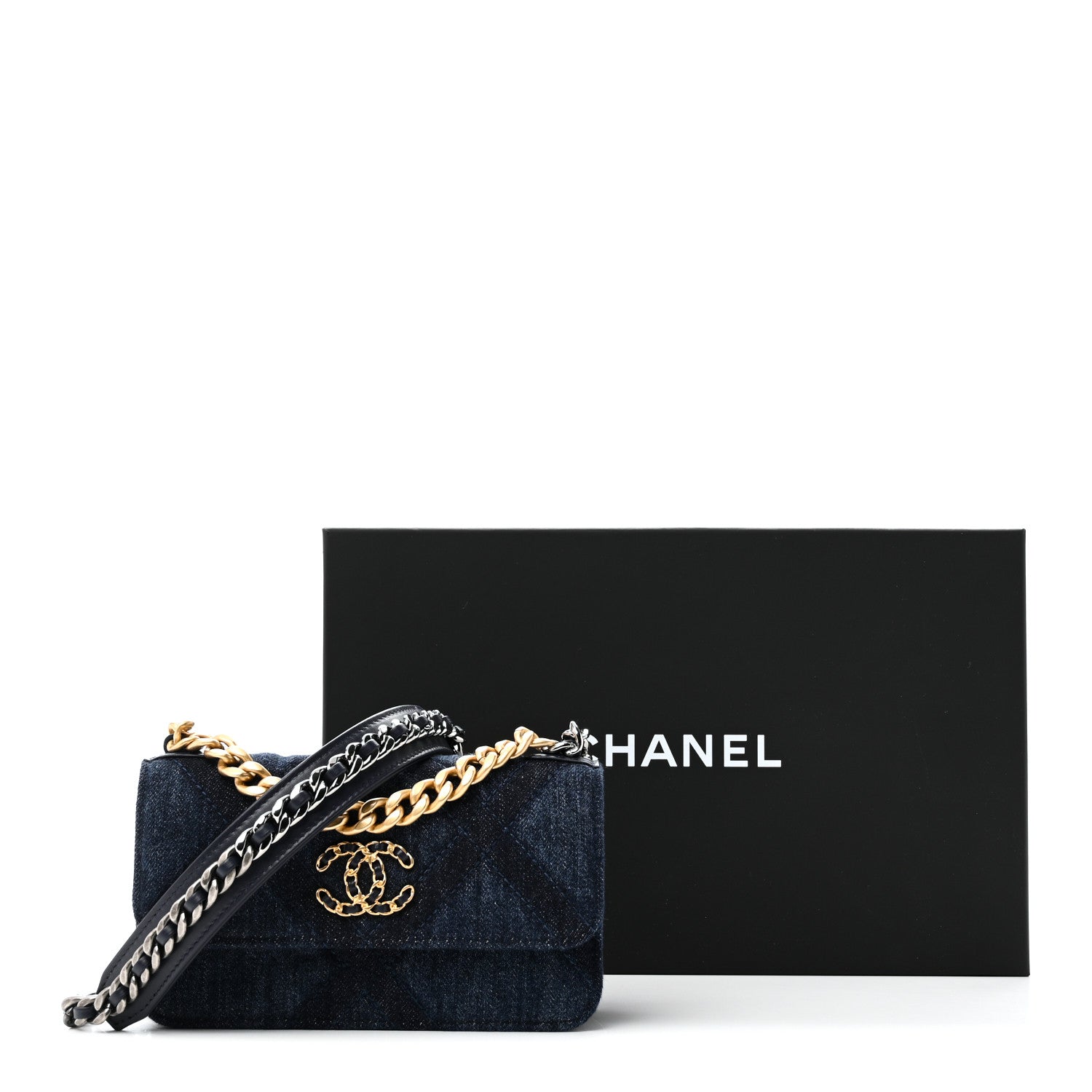 Chanel Denim Quilted Chanel 19 Flap Phone Holder With Chain Blue 11 of 11