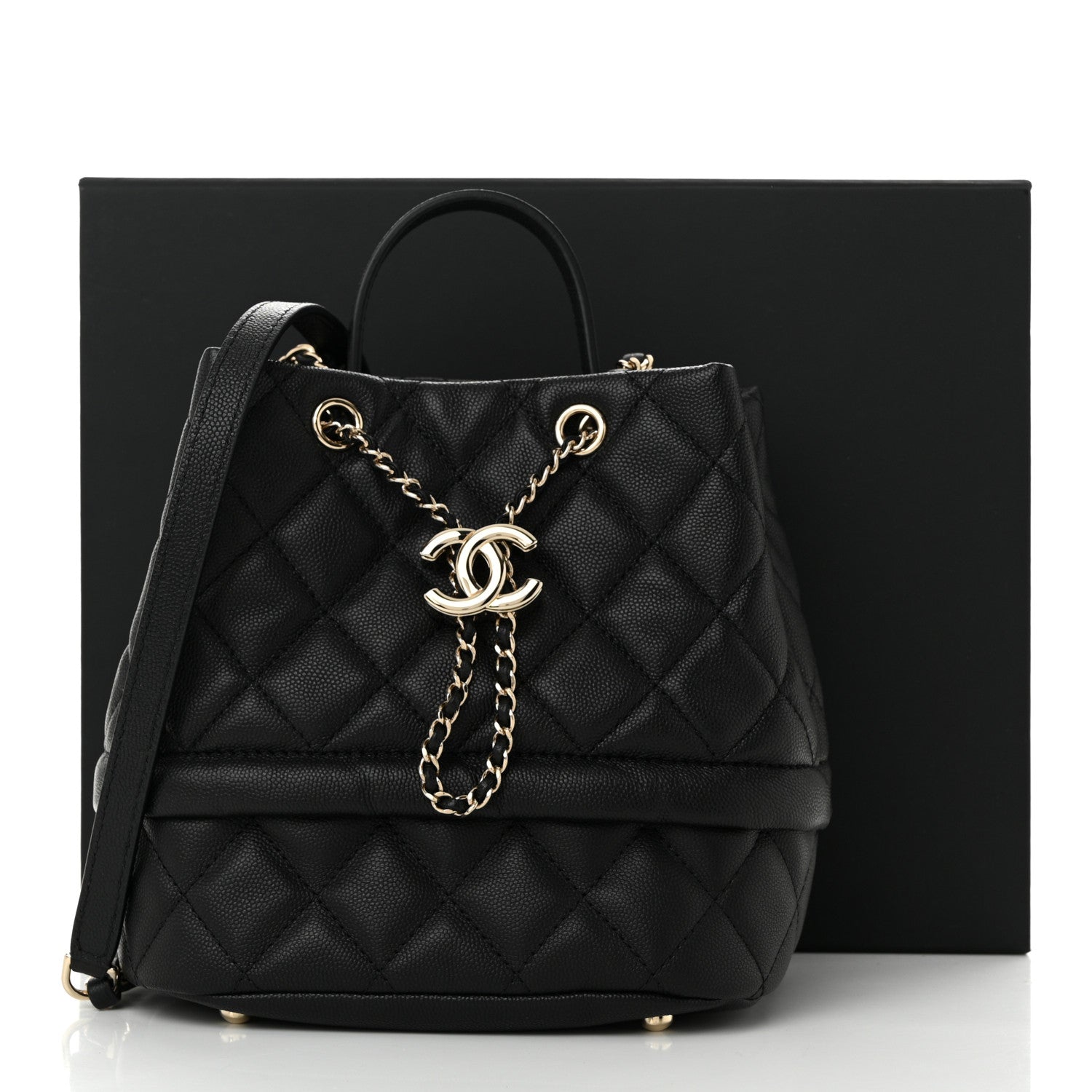 Chanel Caviar Quilted Rolled Up Bucket Drawstring Bag Black 11 of 11
