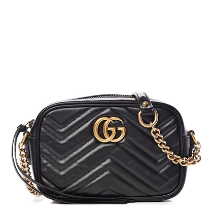 Gucci Calfskin Matelasse Mini GG Marmont Chain Shoulder Bag Black 1 of 10