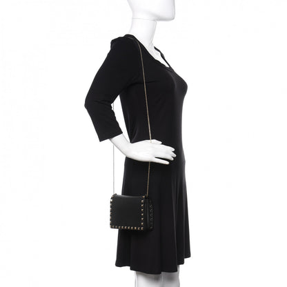 Valentino Garavani Pebbled Calfskin Rockstud Wallet on Chain Black 2 of 11