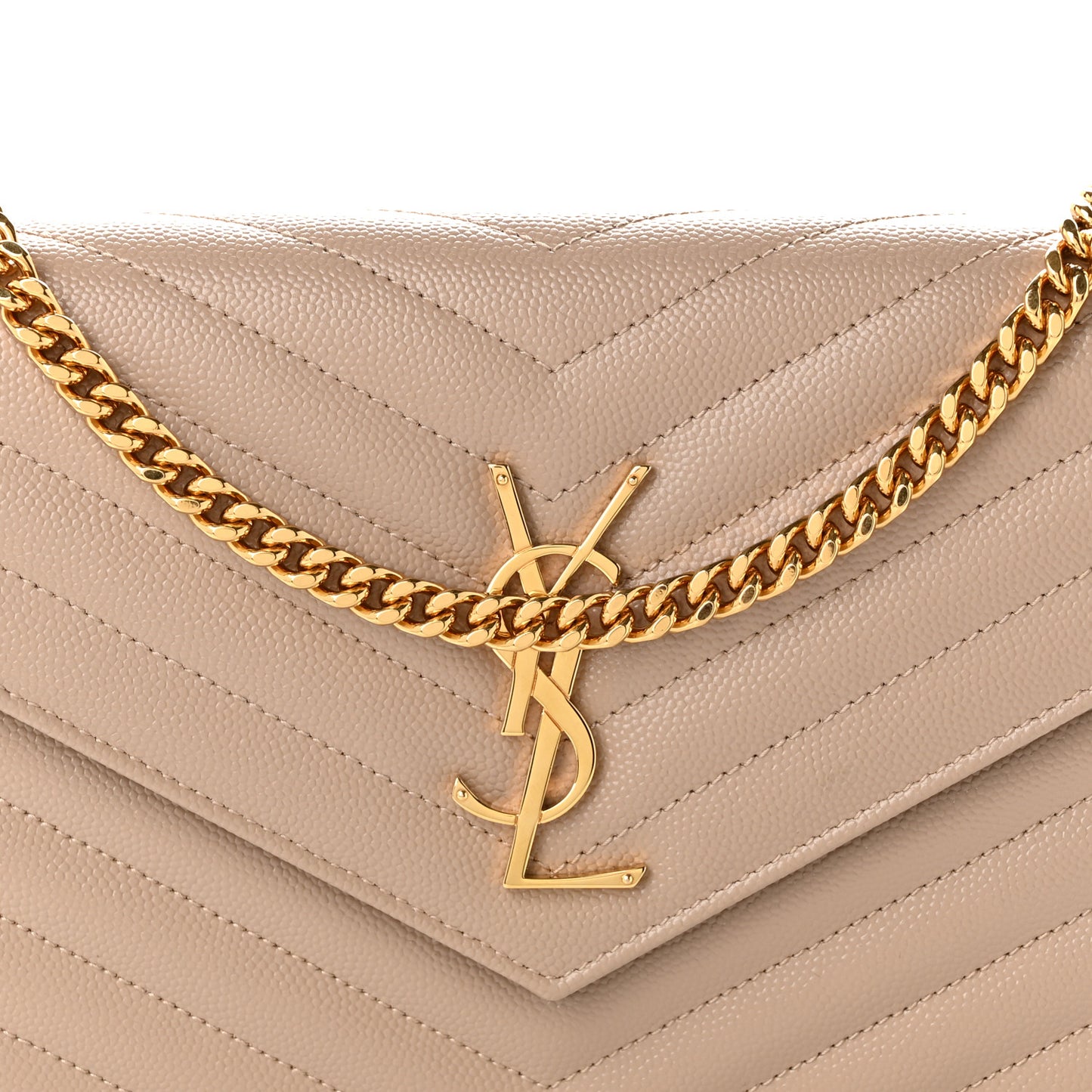 Grain De Poudre Matelasse Chevron Monogram Chain Wallet Dark Beige