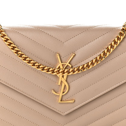 Saint Laurent Grain De Poudre Matelasse Chevron Monogram Chain Wallet Dark Beige 7 of 10