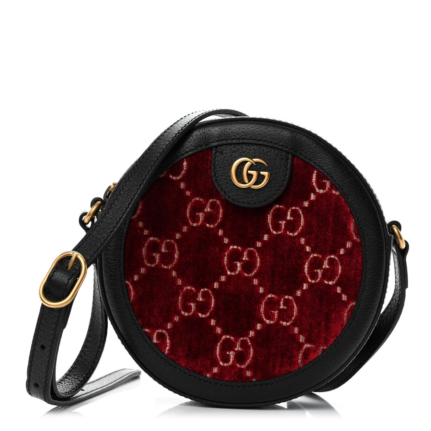 Velvet GG Monogram Textured Calfskin Round Shoulder Bag Red Cipria Black