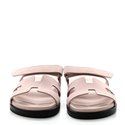 Hermes Suede Goatskin Womens Chypre Sandals 39 Rose Porcelaine 2 of 9