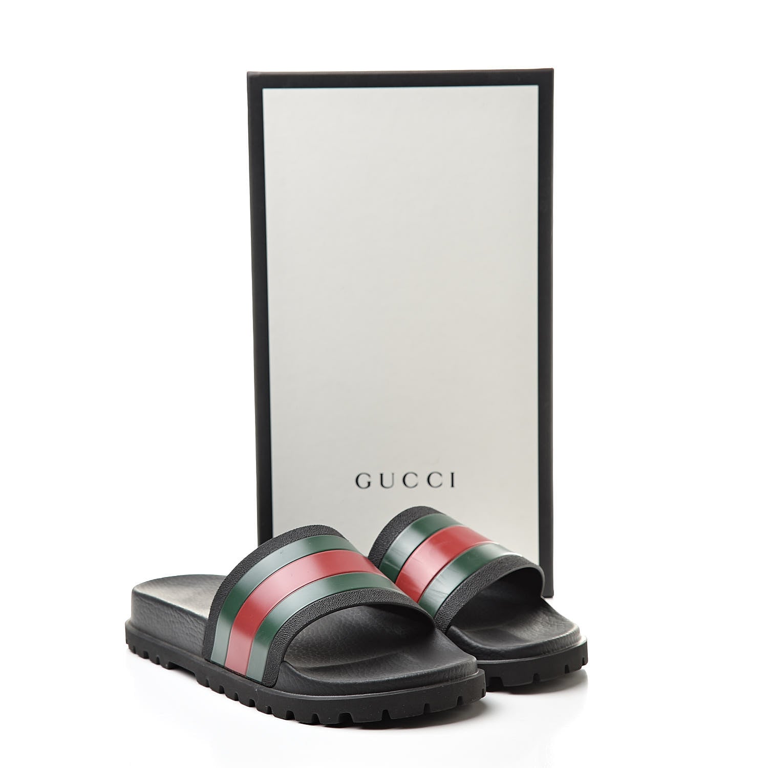 Gucci Rubber Web Mens Lug Sole Slide Sandals 8 Black Green Red 12 of 12