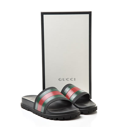 Gucci Rubber Web Mens Lug Sole Slide Sandals 8 Black Green Red 12 of 12