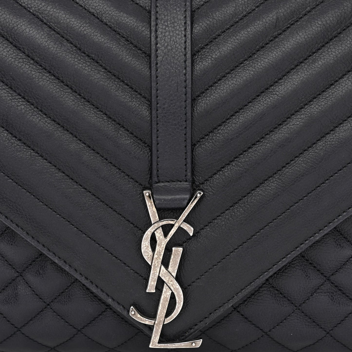 SAINT LAURENT Calfskin Mixed Matelasse Triquilt Large Monogram Envelope Satchel Deep Marine
