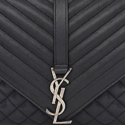 Saint Laurent SAINT LAURENT Calfskin Mixed Matelasse Triquilt Large Monogram Envelope Satchel Deep Marine 9 of 19