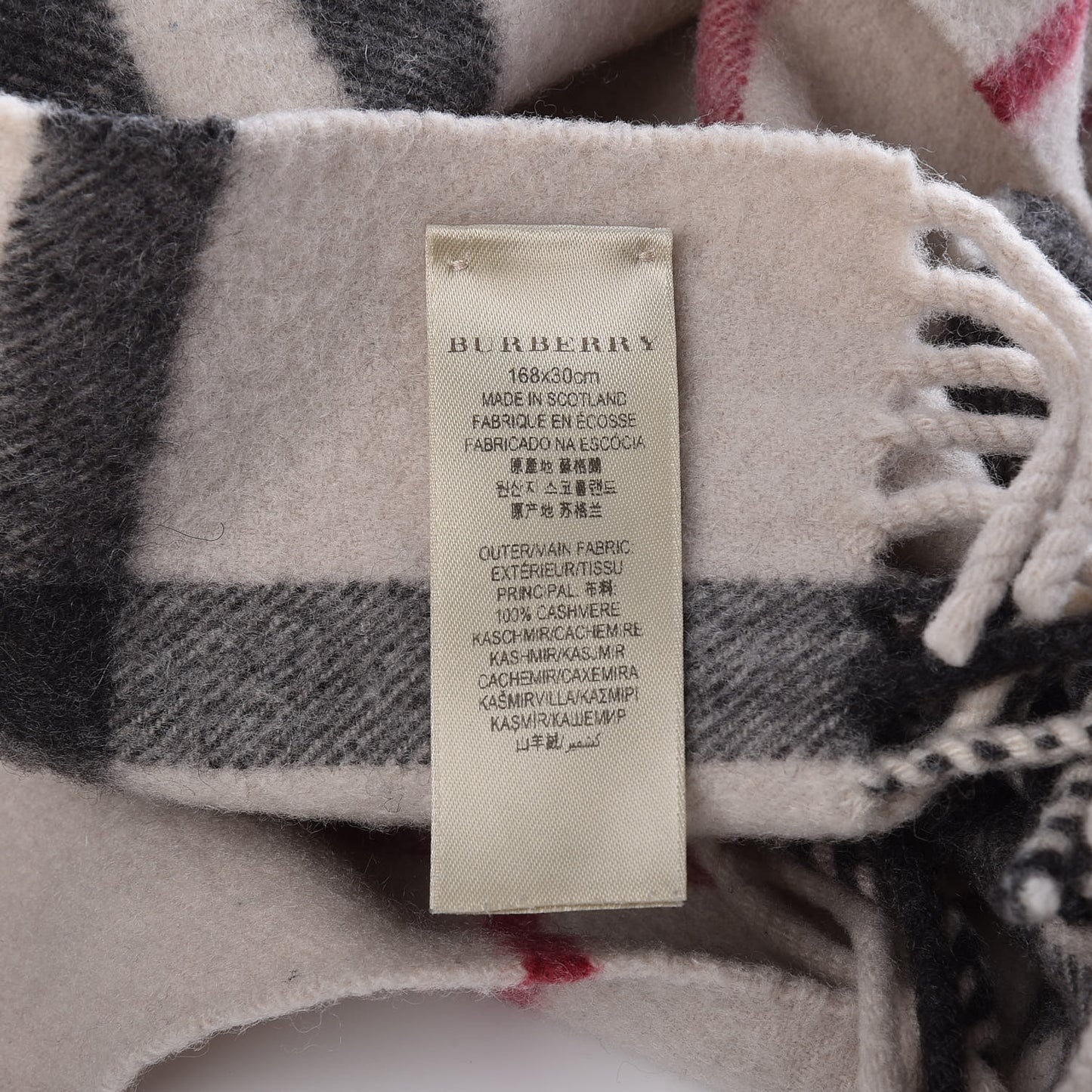 Cashmere Giant Check Fringe Scarf Stone