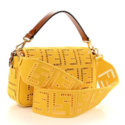 Fendi Canvas Cuoio Agata FF Ajour Embroidered Baguette Mimosa Cuoio 3 of 9