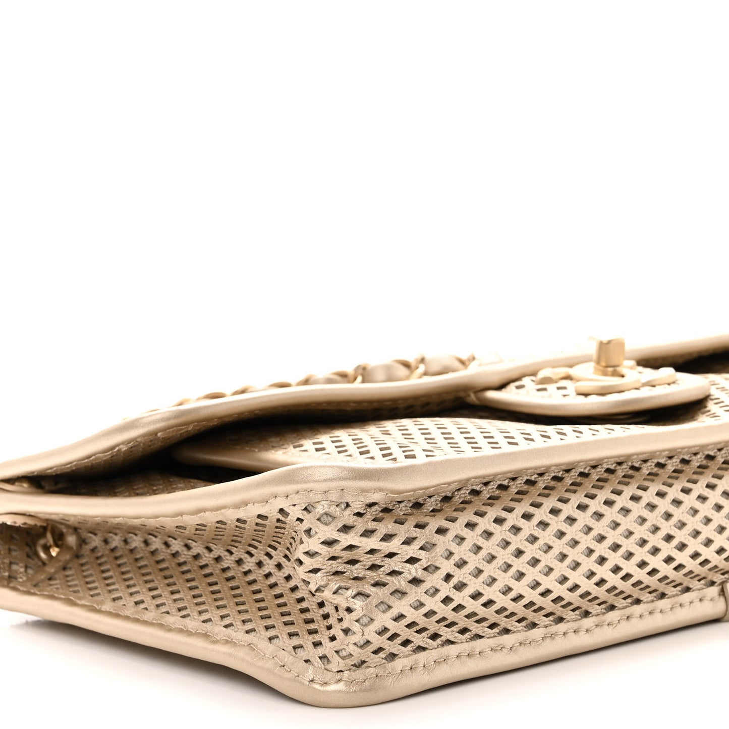 Metallic Perforated Calfskin Medium Up In The Air Flap Gold