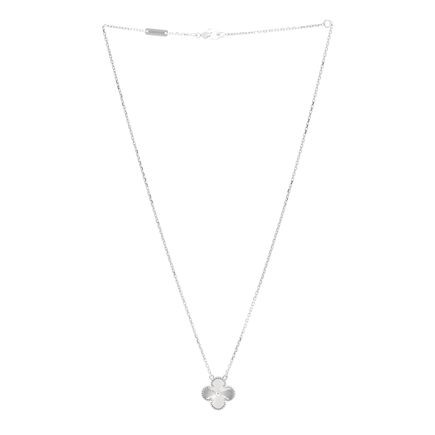 18K White Gold Guilloche Vintage Alhambra Pendant Necklace