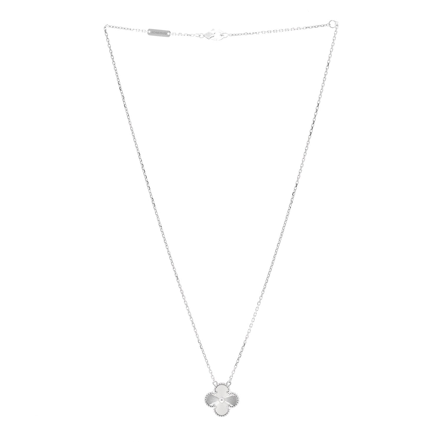 Van Cleef & Arpels 18K White Gold Guilloche Vintage Alhambra Pendant Necklace 3 of 6