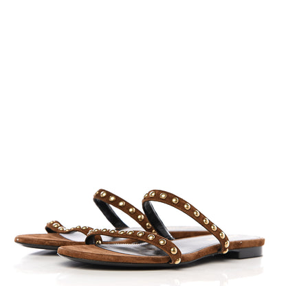 Saint Laurent Suede Embellished Kiki Sandals 37.5 Brown 3 of 9