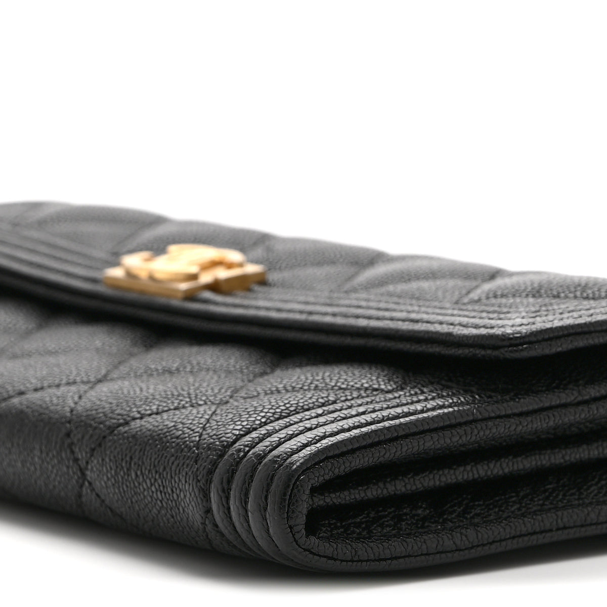 Caviar Quilted Large Boy Gusset Flap Wallet Black