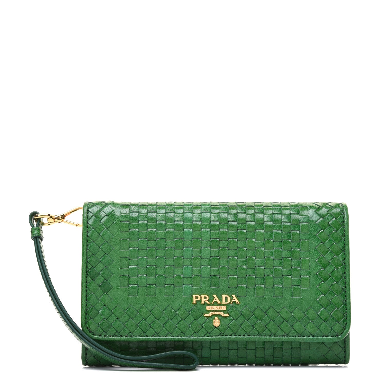 Prada Goatskin Woven Wristlet Wallet Verde 1 of 12