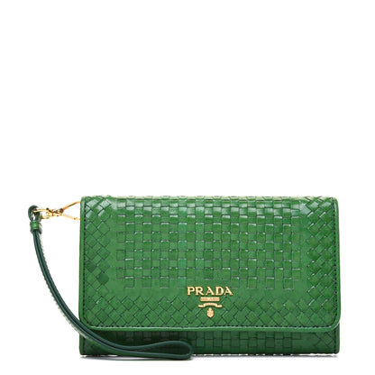 Prada Goatskin Woven Wristlet Wallet Verde 1 of 12