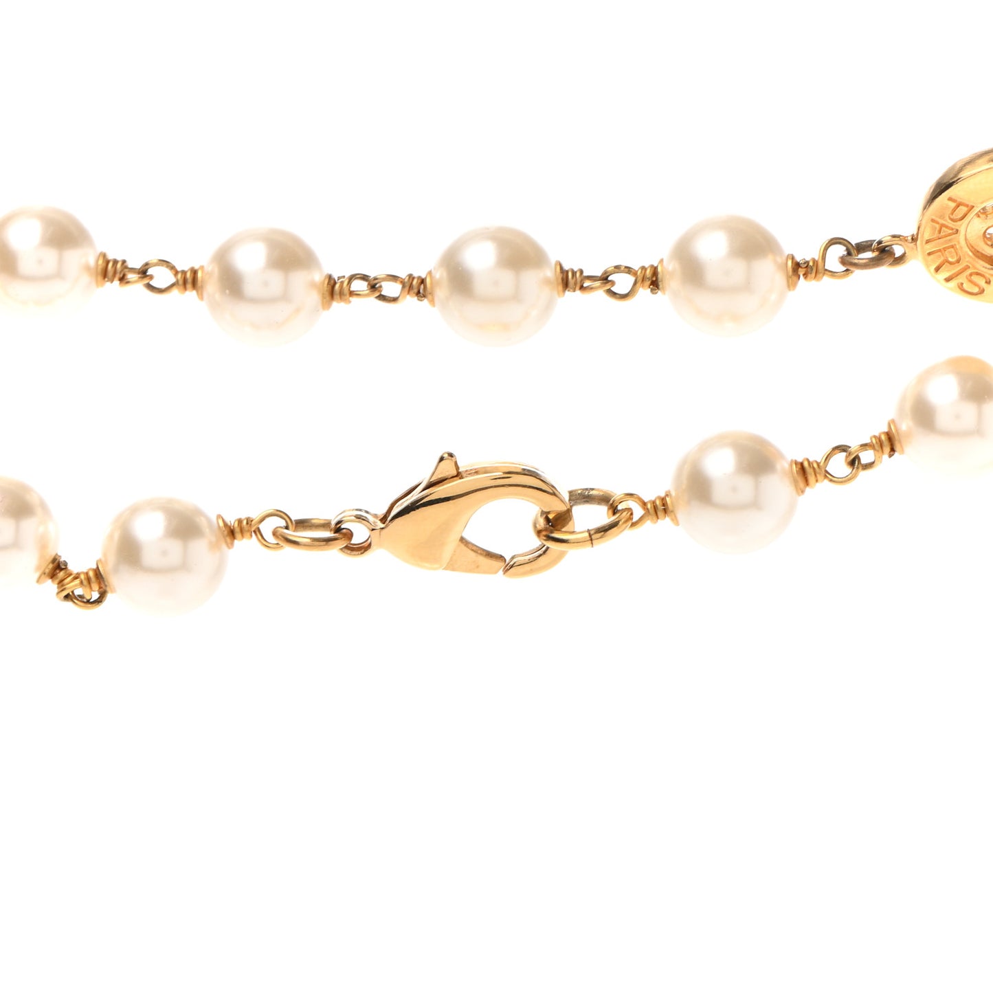 Metal Pearl Paris Button Necklace Gold
