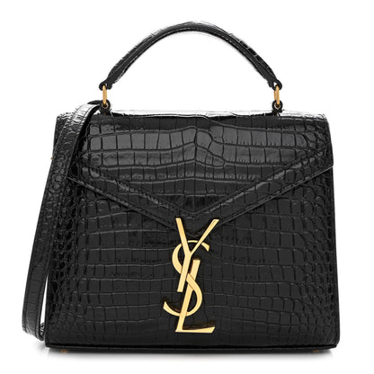 Saint Laurent Calfskin Crocodile Embossed Mini Classic Monogram Cassandra Top Handle Black 1 of 10