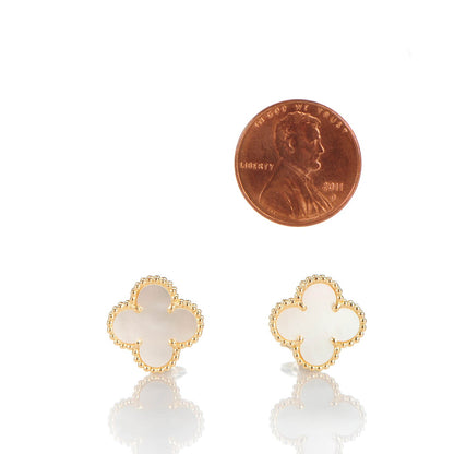 Van Cleef & Arpels 18K Yellow Gold Mother of Pearl Vintage Alhambra Earrings 2 of 5
