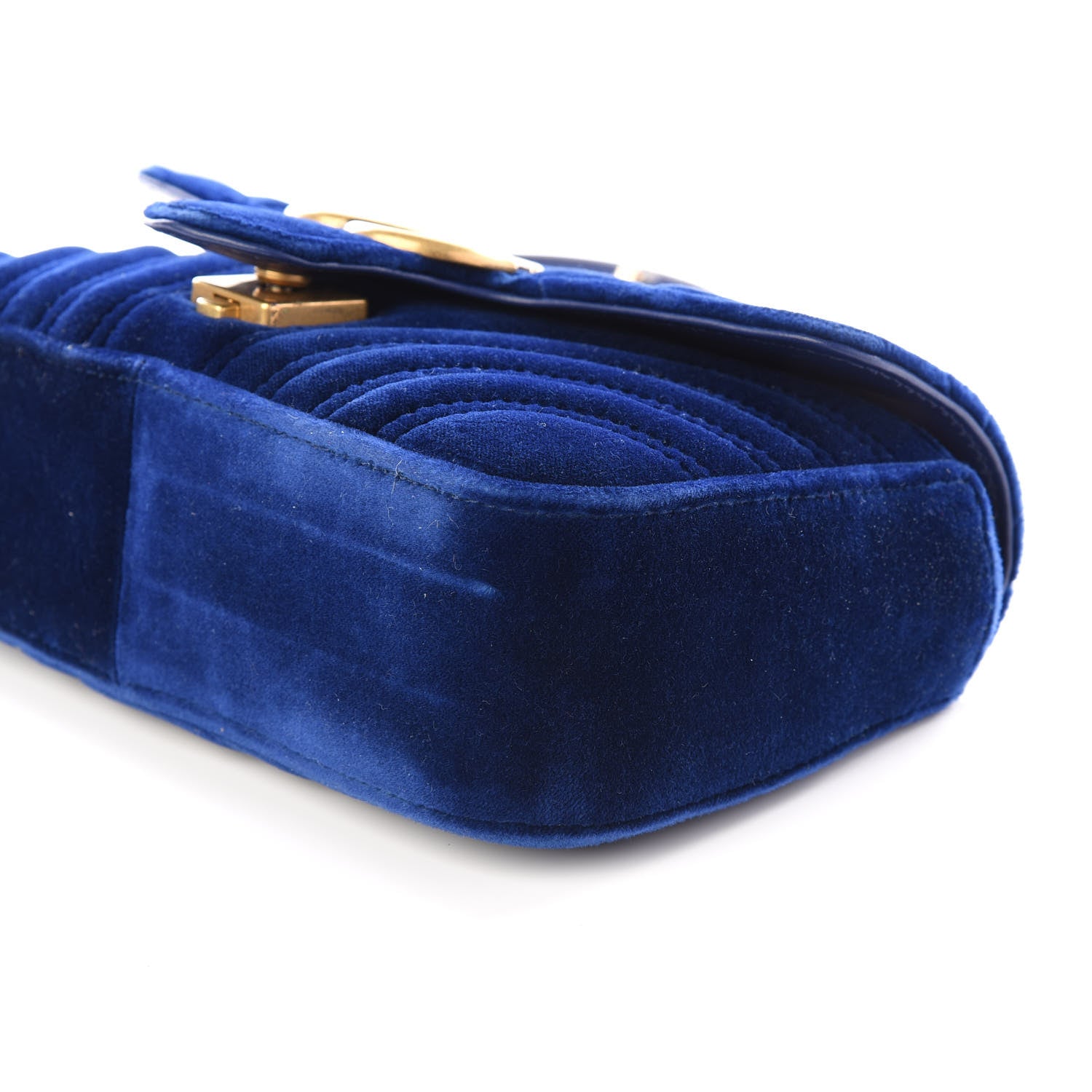 Gucci Velvet Matelasse Mini GG Marmont Shoulder Bag Cobalt Blue 6 of 9
