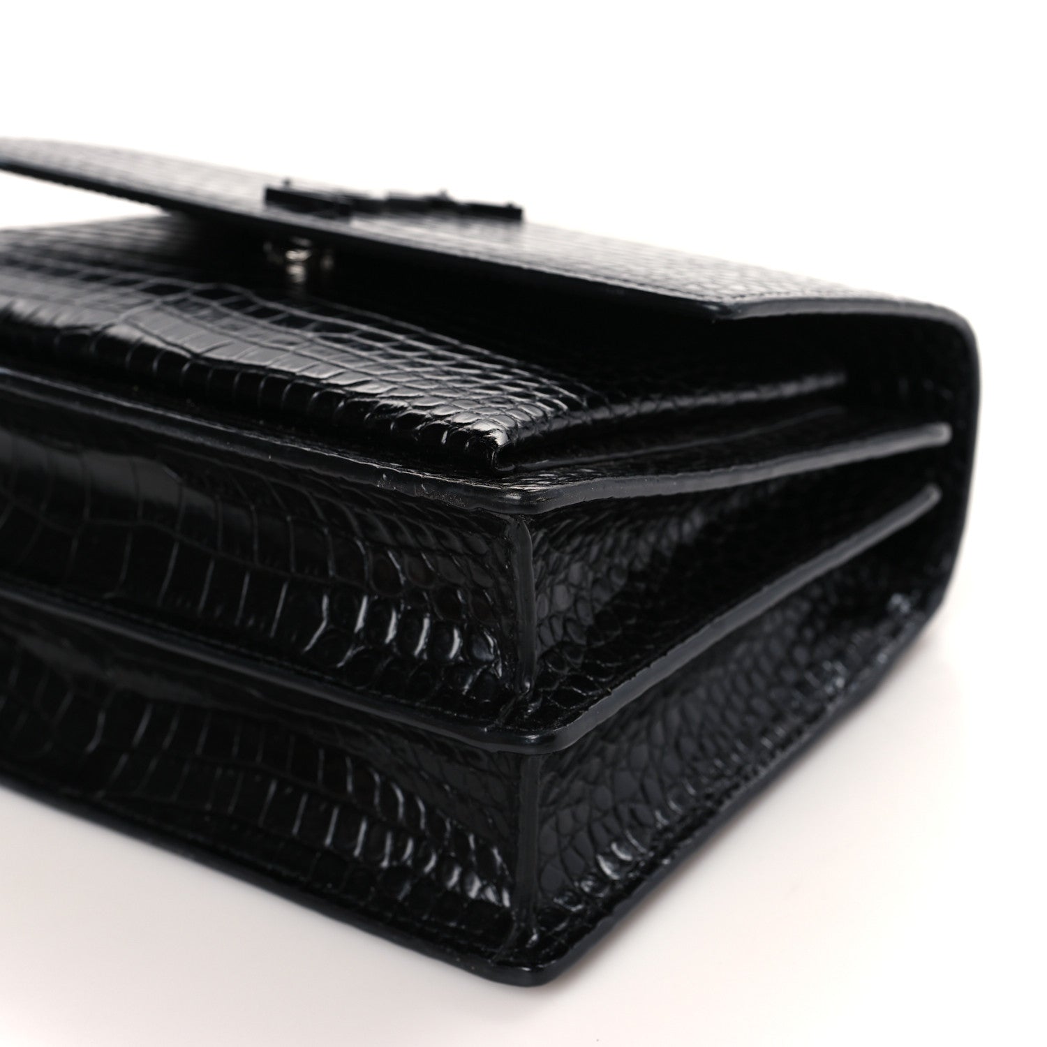Saint Laurent Calfskin Crocodile Embossed Medium Monochrome Monogram Sunset Black 8 of 8