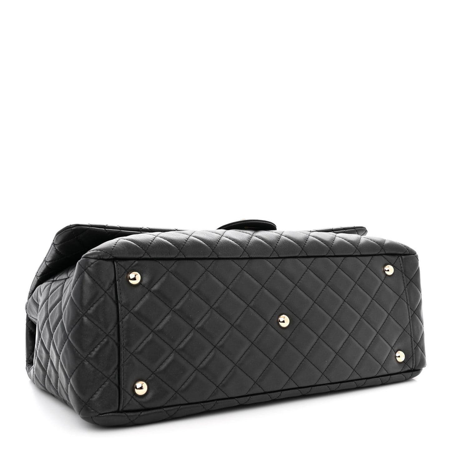 Metallized Calfskin Quilted XXL Travel Flap Bag Black
