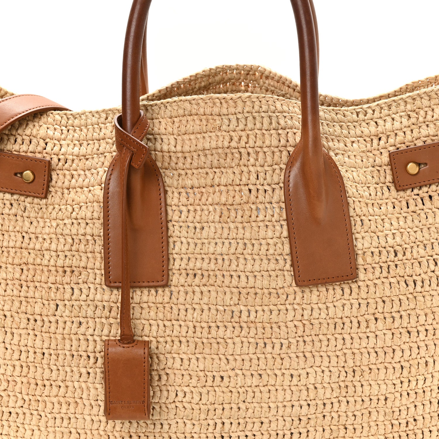 Saint Laurent Raffia Calfskin Medium Souple Sac De Jour Naturale Brick 8 of 10