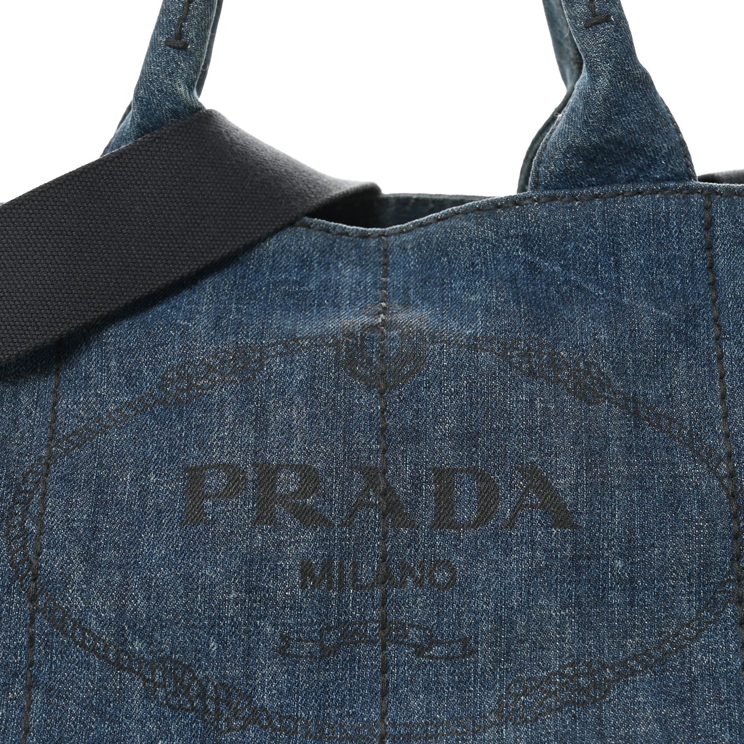Prada Denim Logo Tote Bleu 7 of 12