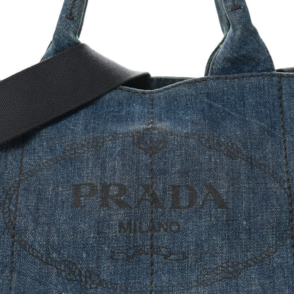 Prada Denim Logo Tote Bleu 7 of 12