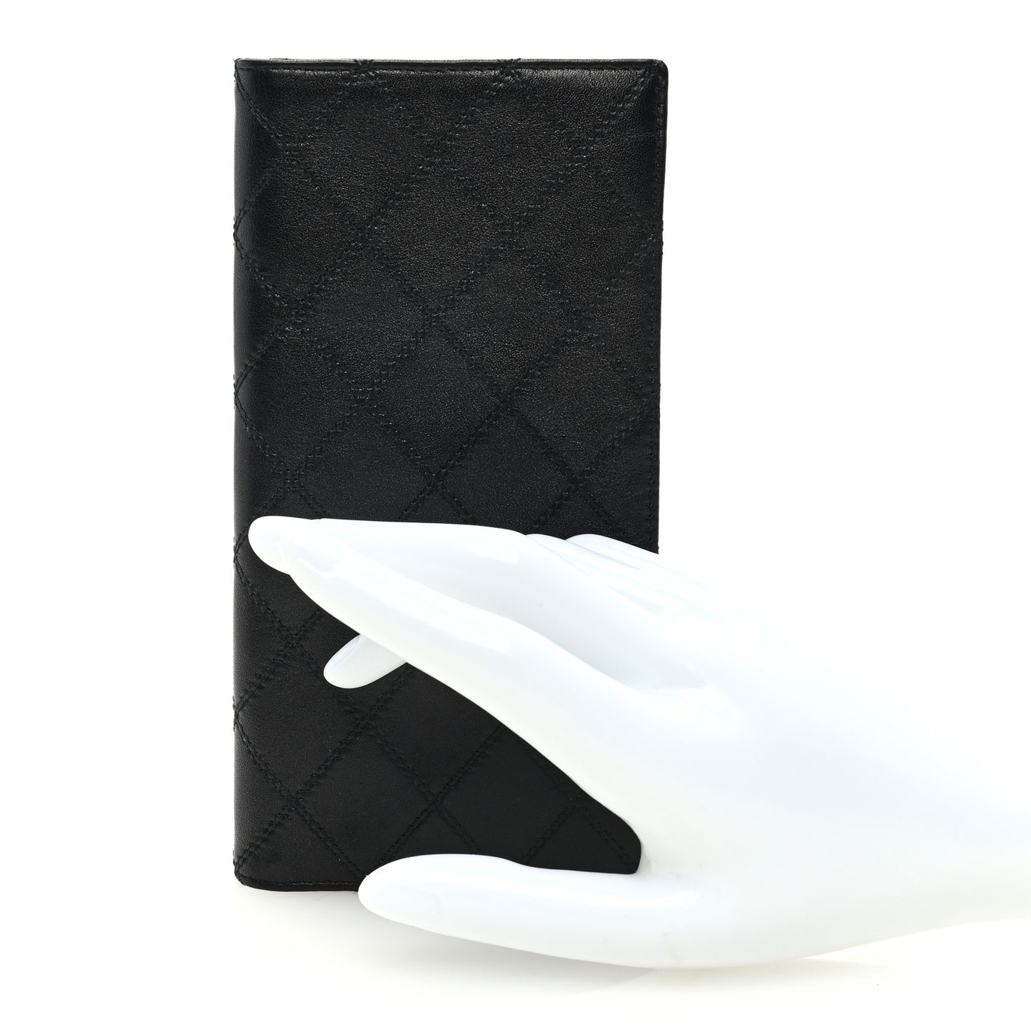 Lambskin Diamond Stitched Check Book Wallet Black