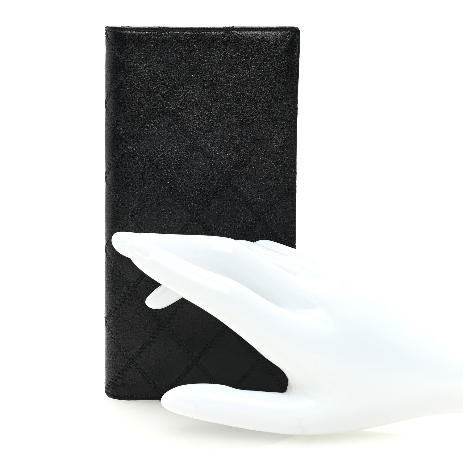 Chanel Lambskin Diamond Stitched Check Book Wallet Black 2 of 8