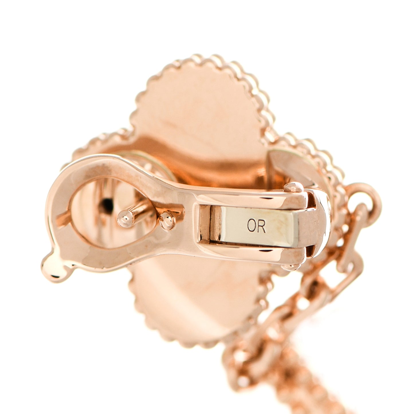 18K Rose Gold Guilloche Carnelian 2 Motifs Magic Alhambra Earrings