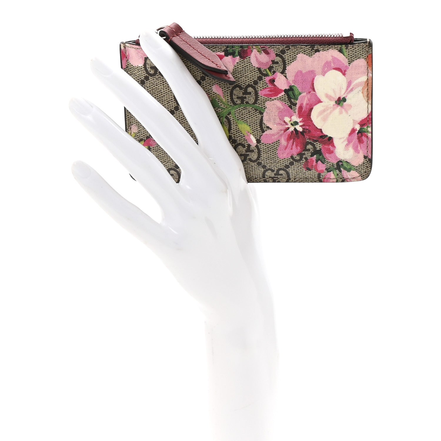Gucci GG Supreme Monogram Blooms Key Ring Coin Case Beige Multicolor Dry Rose 4 of 14
