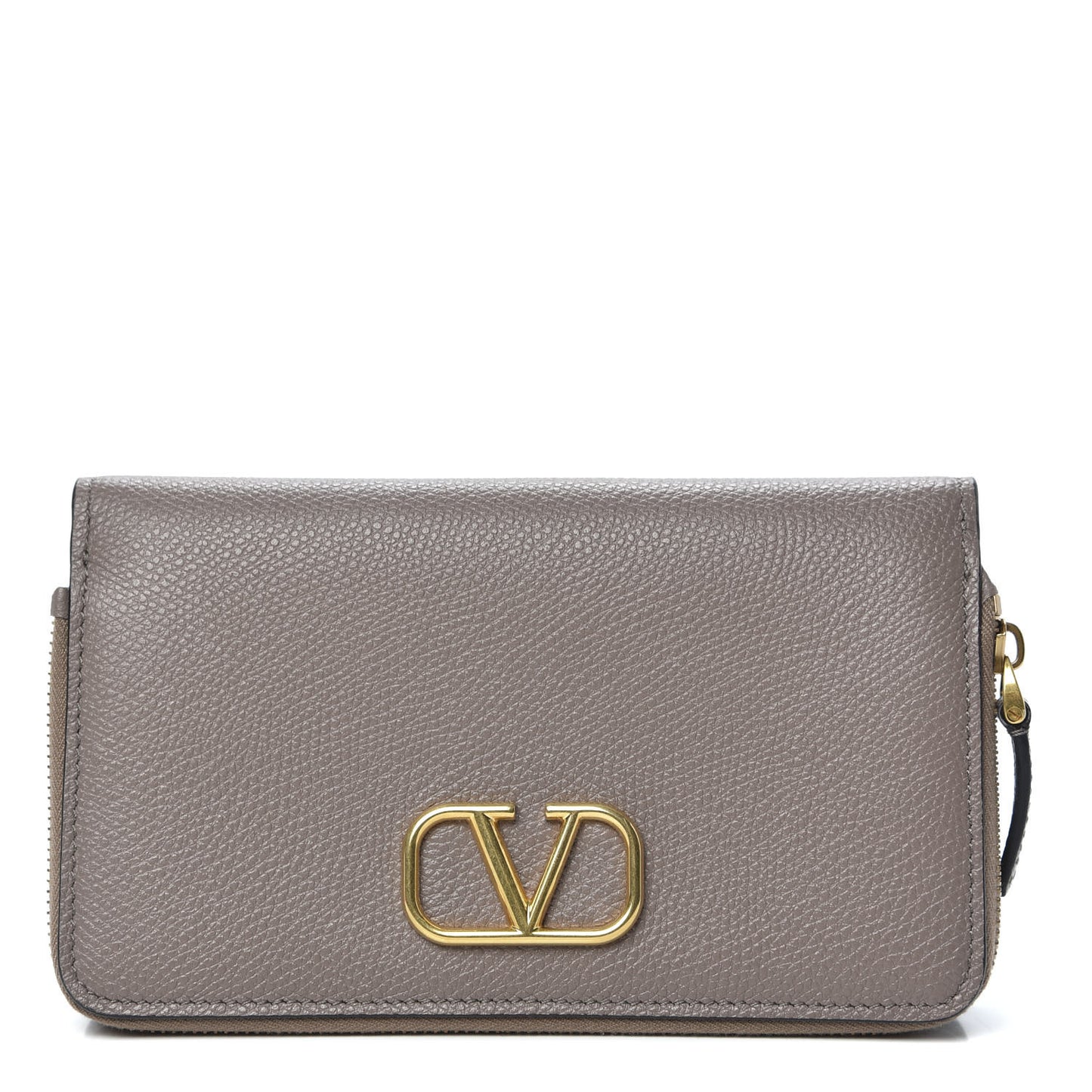 Grainy Calfskin Vlogo Zip Around Wallet Clay