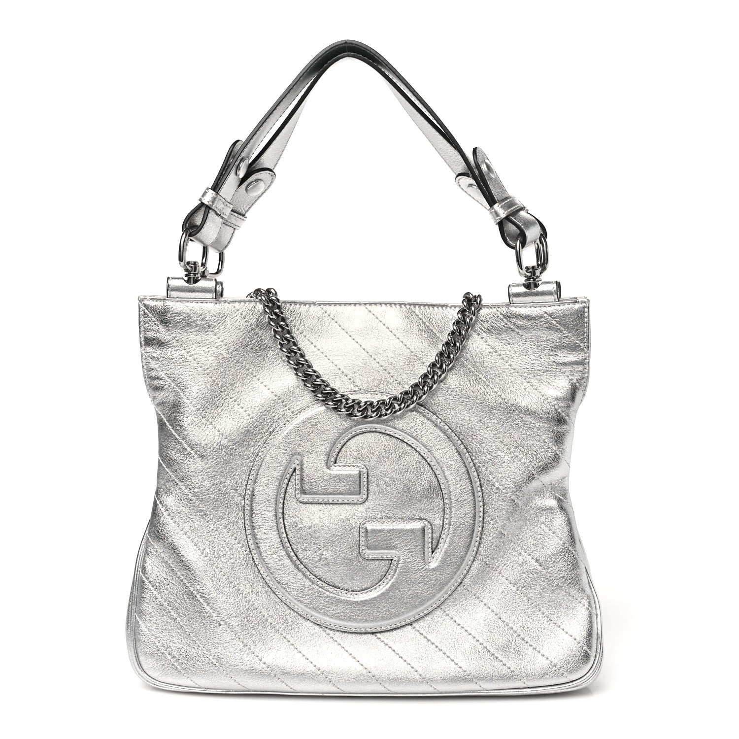 Gucci Sakai Be Green Calfskin Diagonal Stitched Small Blondie Tote Silver 1 of 10