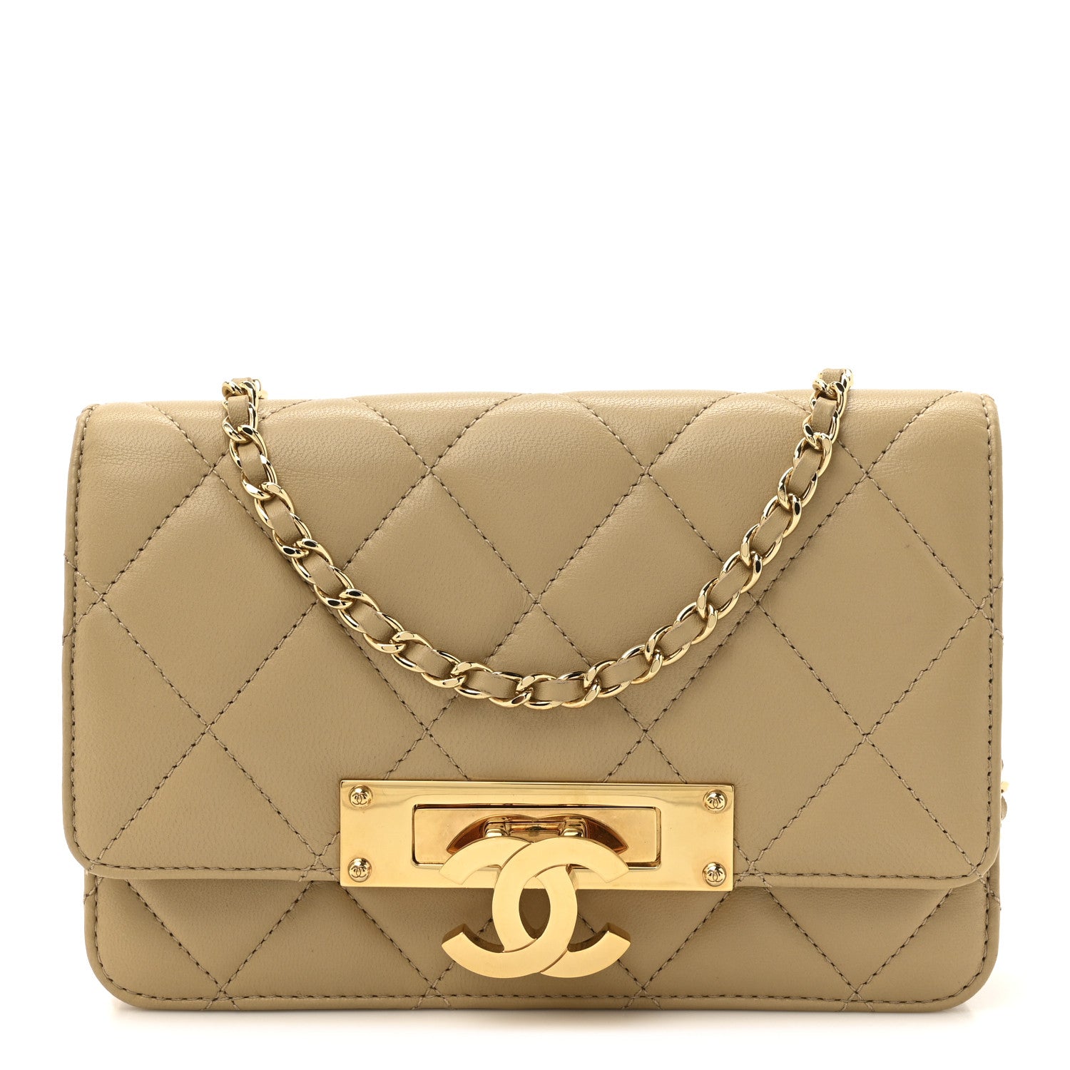 Chanel Lambskin Quilted Golden Class Wallet On Chain WOC Dark Beige 1 of 14
