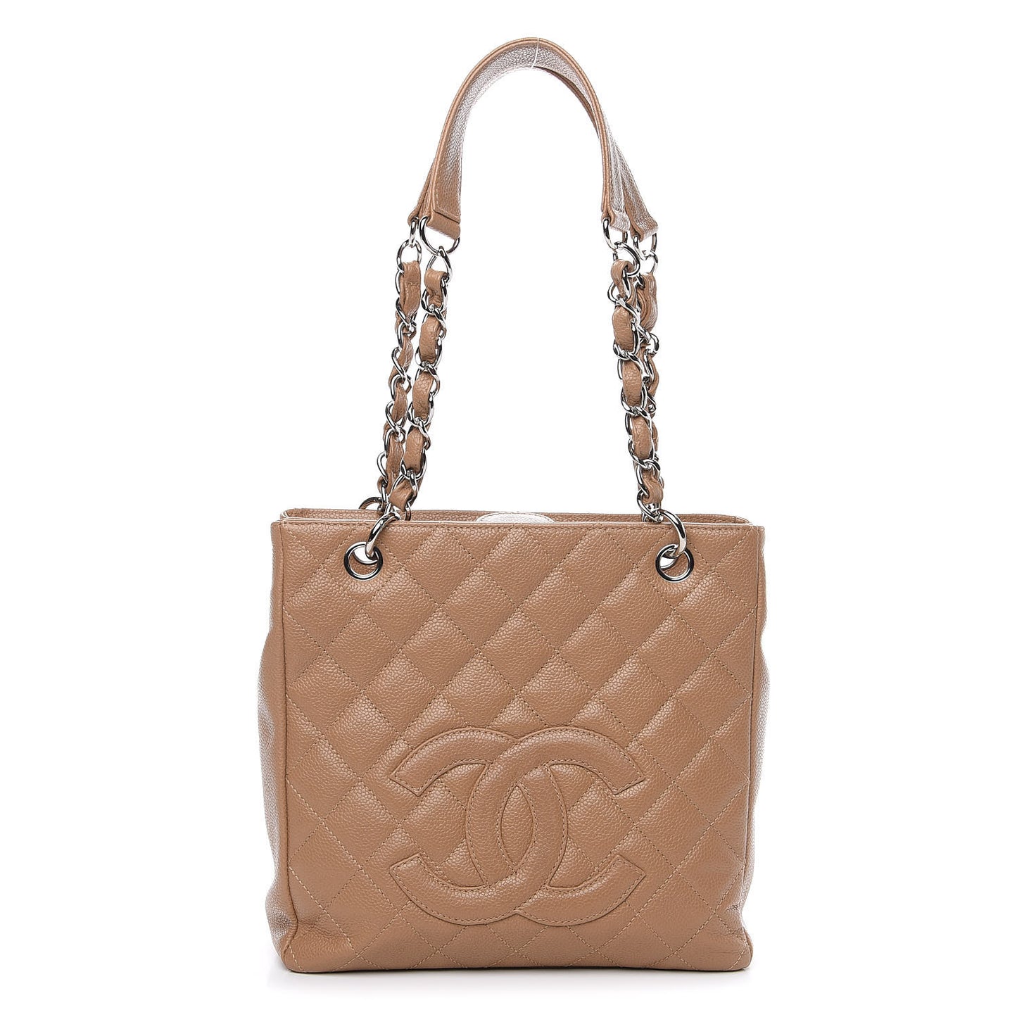 Caviar Quilted Petit Shopping Tote PST Dark Beige