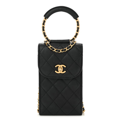 Chanel Caviar Quilted Chain Handle Round Phone Holder Black 1 of 11