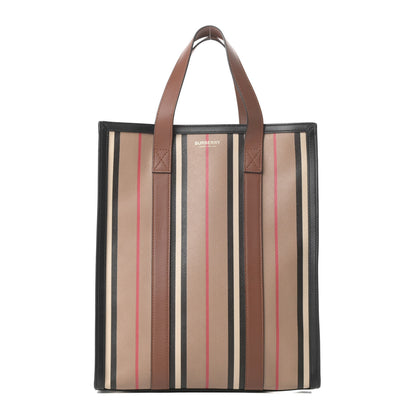 Burberry E-Canvas Stripe Small Portrait Tote Bag Brown 1 of 11